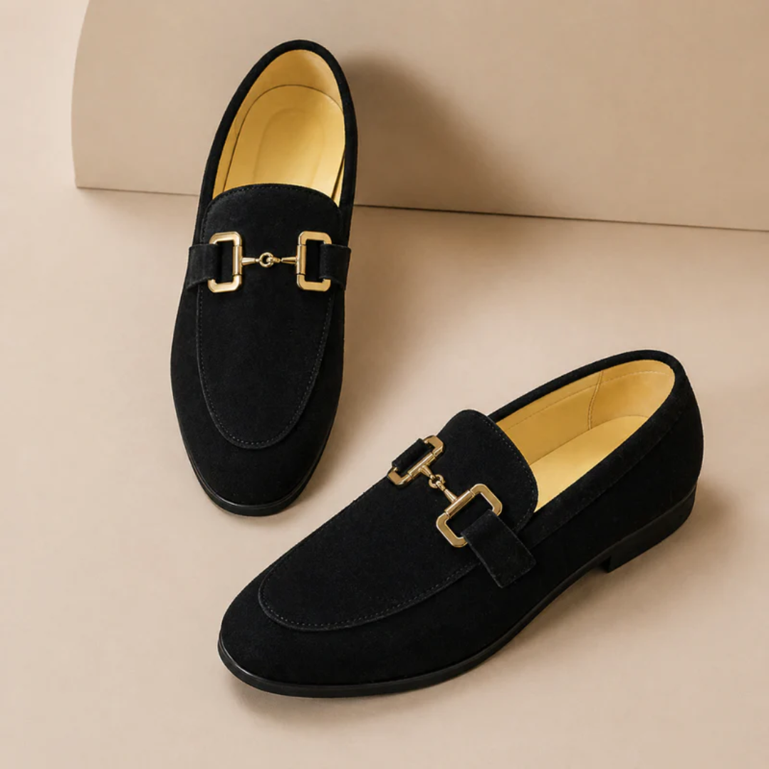 Men's horsebit loafers with almond toes, low heels and contrasting soles