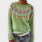 Women's patterned knit jumper with round neckline and long sleeves