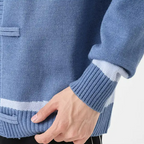 Men's striped V-neck cardigan sweater with long sleeves and tie closures