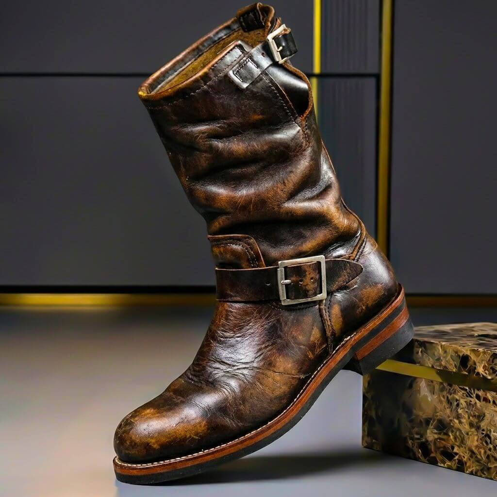 Slouch ankle boots with buckle straps and low heels