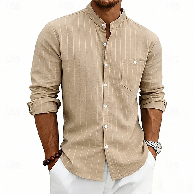 Men's Striped Stand Collar Shirt