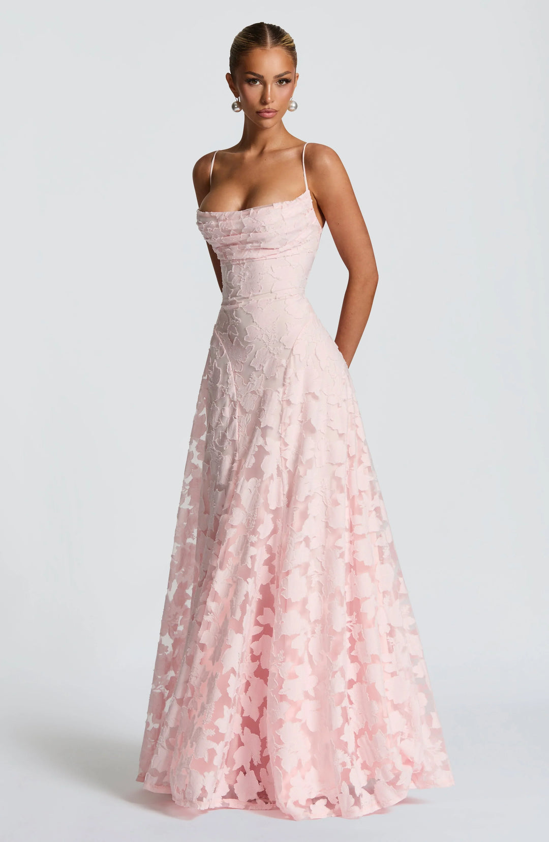 Women's floral textured maxi dress with square neckline and spaghetti straps