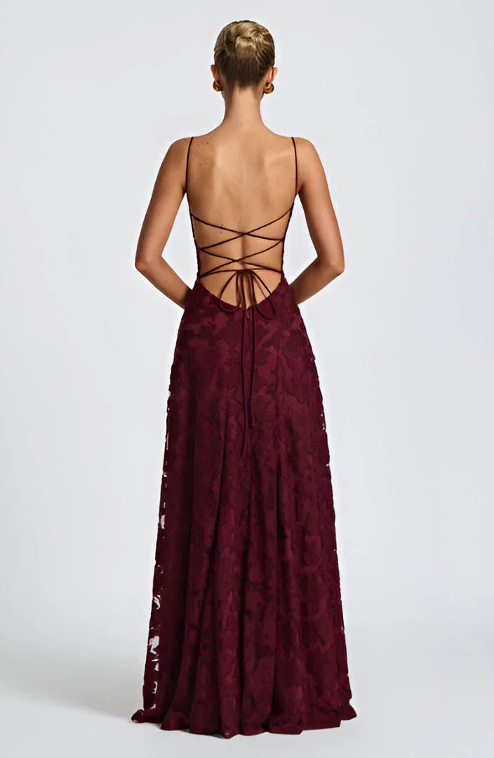 Women's floral textured maxi dress with square neckline and spaghetti straps