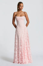 Women's floral textured maxi dress with square neckline and spaghetti straps
