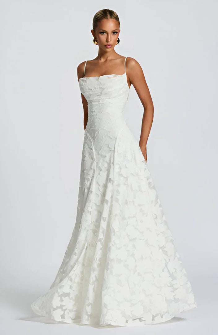 Women's floral textured maxi dress with square neckline and spaghetti straps