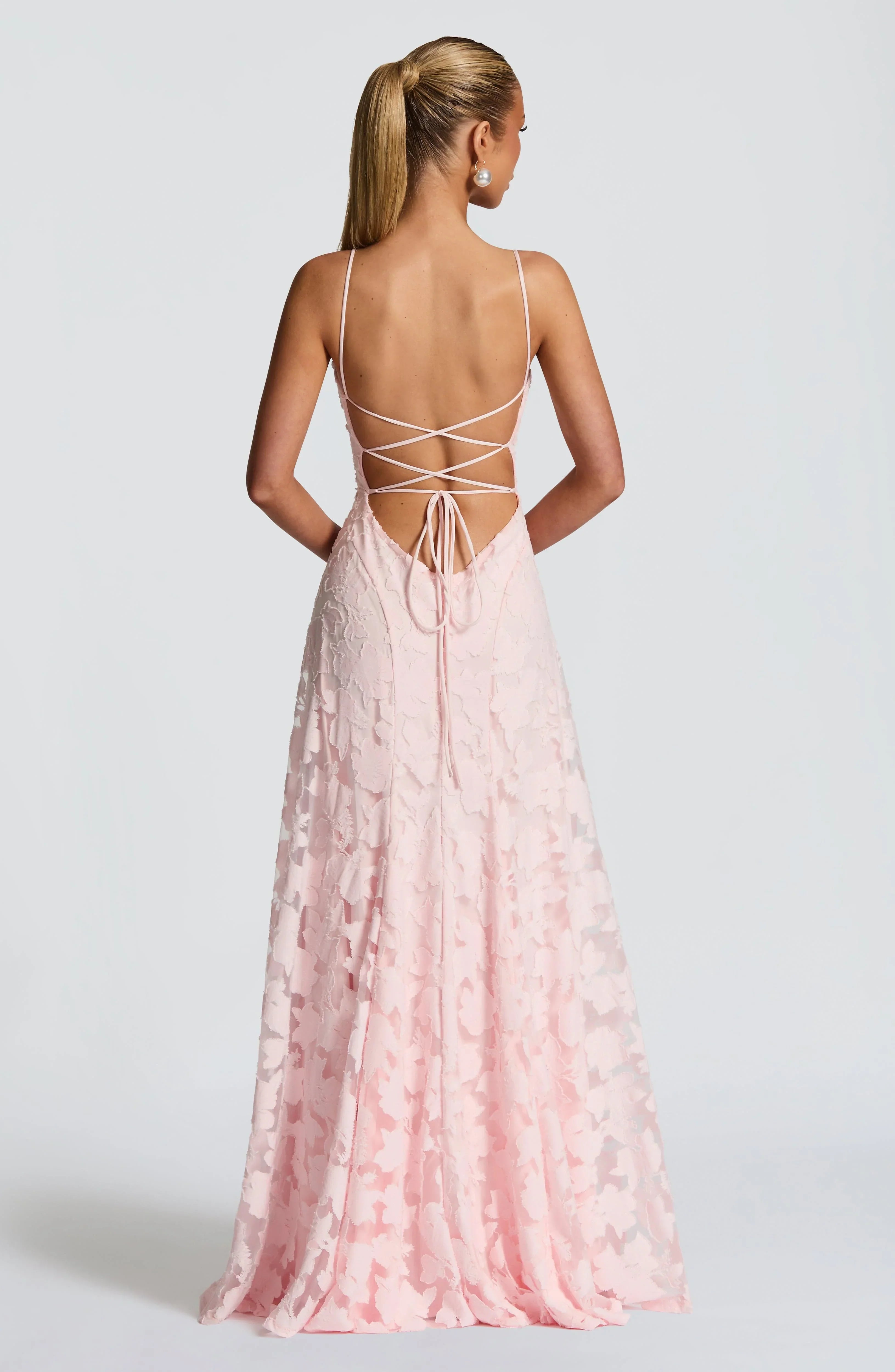 Women's floral textured maxi dress with square neckline and spaghetti straps