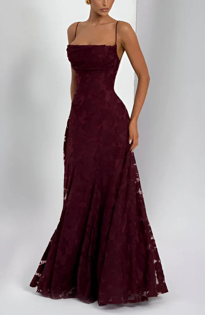 Women's floral textured maxi dress with square neckline and spaghetti straps