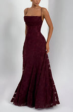 Women's floral textured maxi dress with square neckline and spaghetti straps