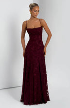 Women's floral textured maxi dress with square neckline and spaghetti straps