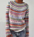 Women's multicoloured striped crew neck jumper with long sleeves