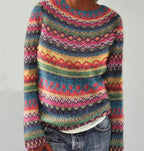 Women's multicoloured striped crew neck jumper with long sleeves