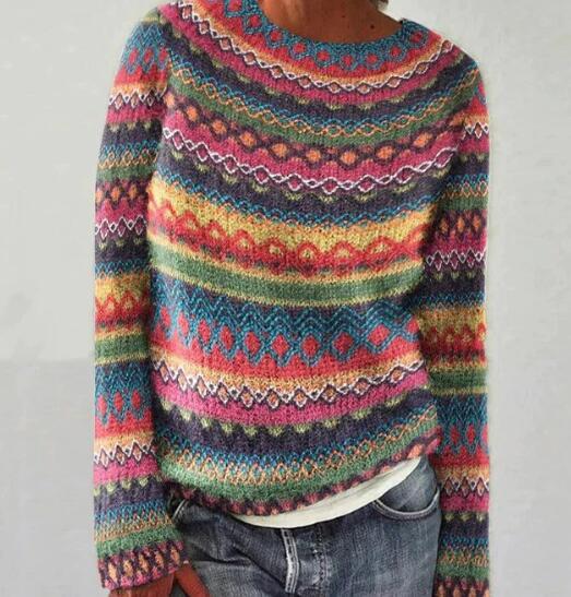 Women's multicoloured striped crew neck jumper with long sleeves
