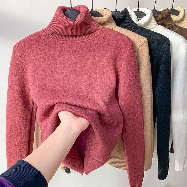 Women's long-sleeve fleece turtleneck sweatshirt in multiple colours