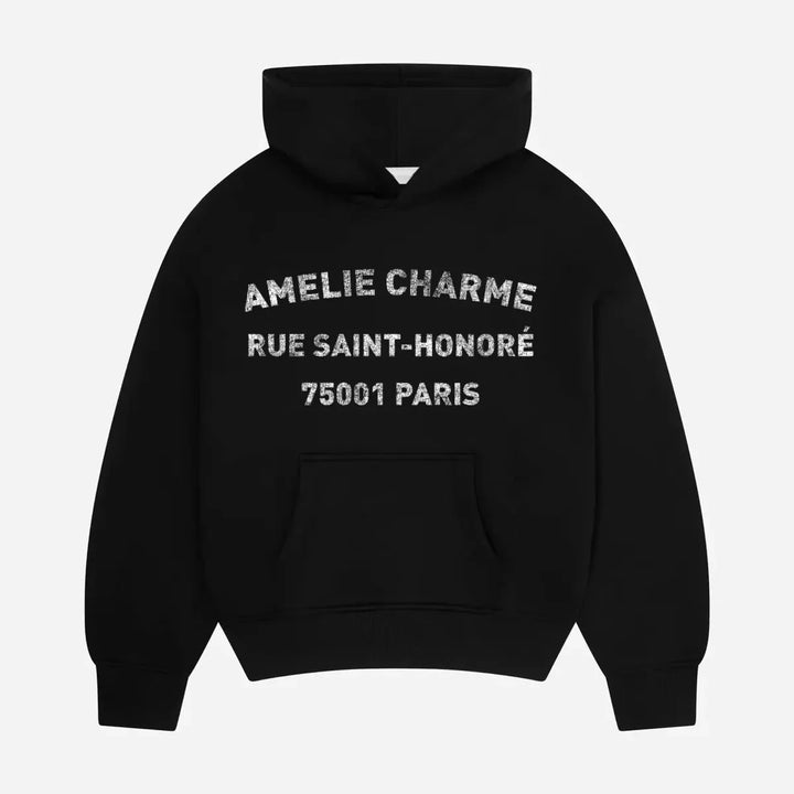 Unisex graphic hoodie with Paris text and kangaroo pocket