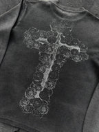 Dark graphic sweatshirt with contrasting front figure design