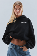 Women's oversized cropped hoodie with hood, long sleeves, ribbed trims and chest graphics
