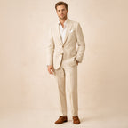 Men's two-piece single-breasted suit with notched lapels and tailored trousers