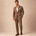 Men's two-piece single-breasted suit with notched lapels and tailored trousers