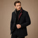 Men's long trench coat with stand collar and contrasting trim