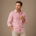 Men's long sleeve textured shirt with pointed collar and button front