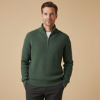 Men's ribbed half zip sweater with high neck and long sleeves
