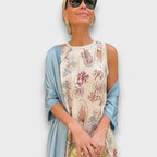 Women's floral maxi dress with long open-front cardigan