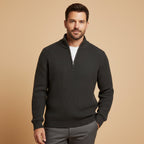 Men's ribbed half zip sweater with high neck and long sleeves