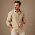 Men's long sleeve textured shirt with pointed collar and button front