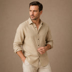 Men's long sleeve textured shirt with pointed collar and button front