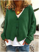 Women's plain knit V-neck cardigan with long sleeves and button fastening