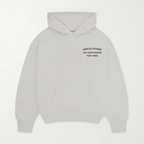 Grey graphic pullover hoodie with hood and back text print