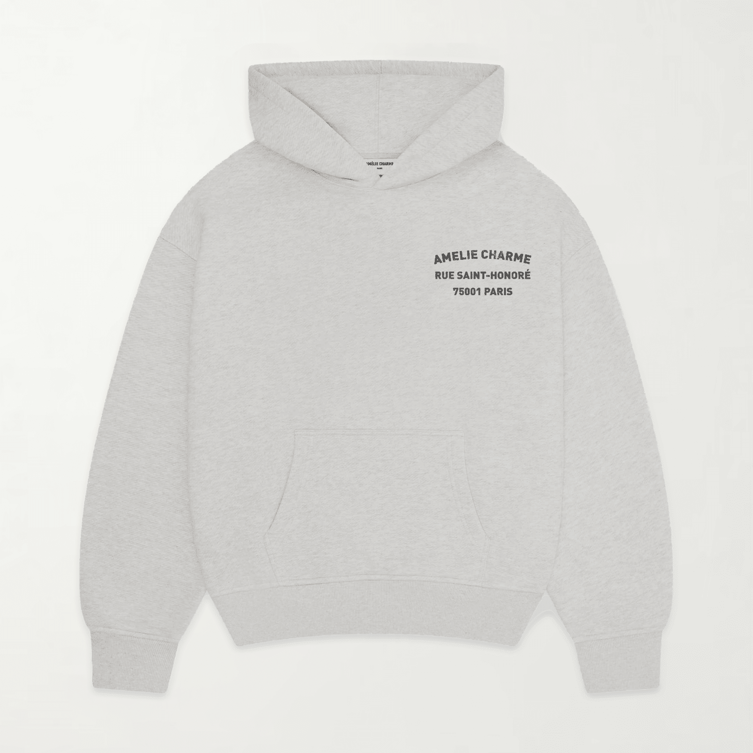 Grey graphic pullover hoodie with hood and back text print