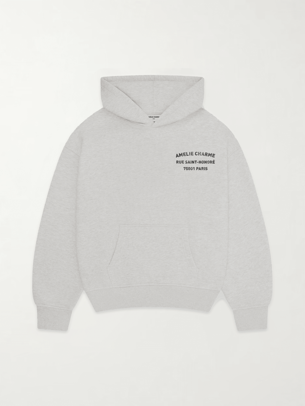 Grey graphic pullover hoodie with hood and back text print