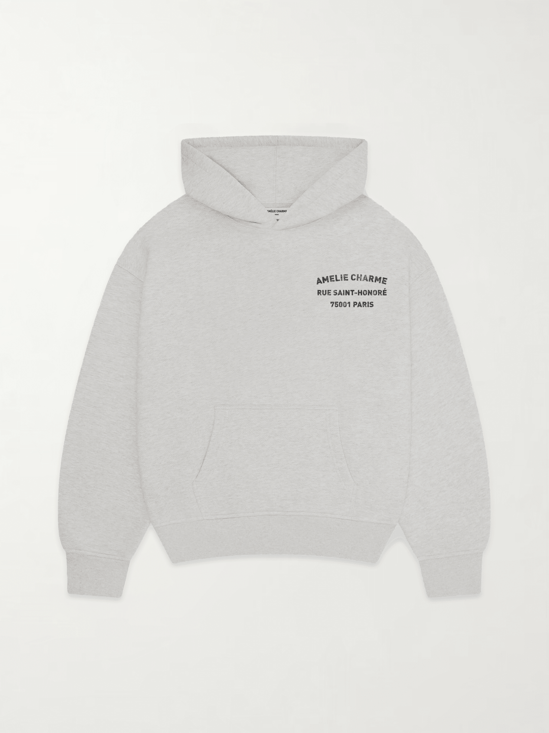 Grey graphic pullover hoodie with hood and back text print