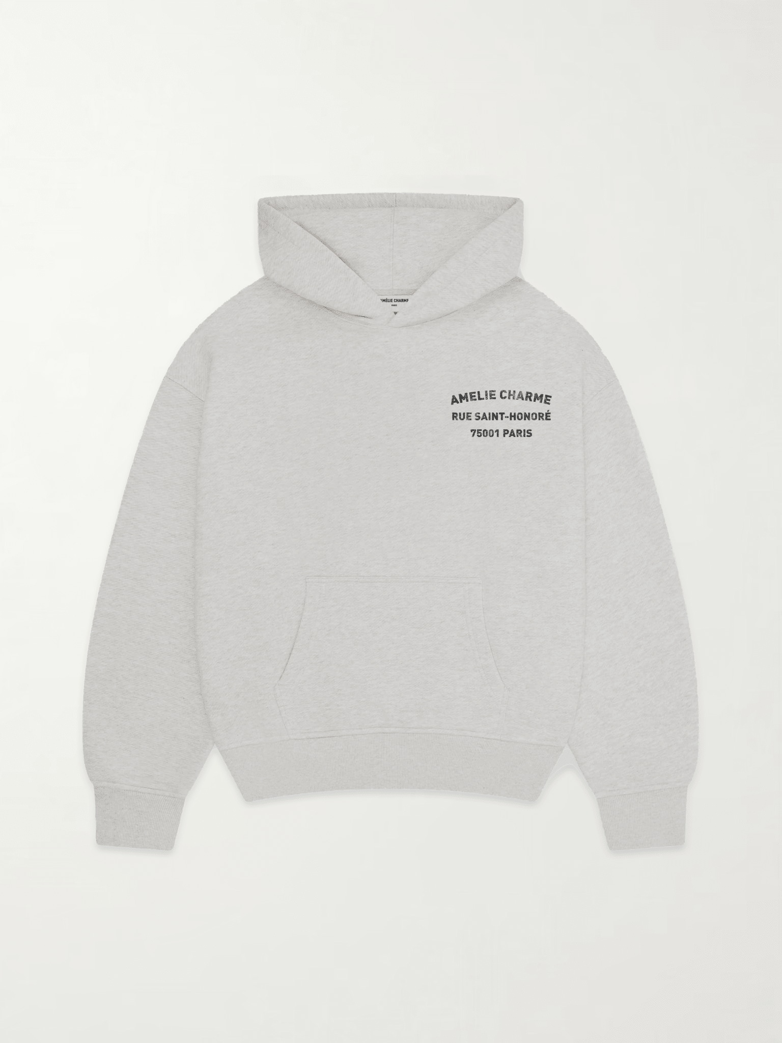 Grey graphic pullover hoodie with hood and back text print