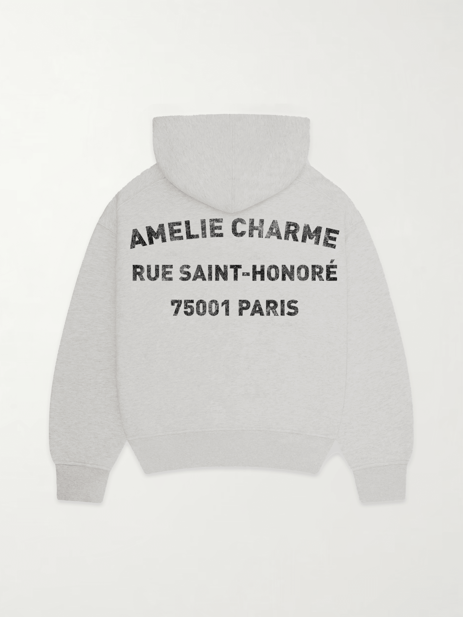Grey graphic pullover hoodie with hood and back text print