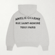 Grey graphic pullover hoodie with hood and back text print