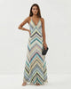 Women's multicoloured striped knit maxi dress with V-neckline and spaghetti straps