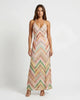 Women's multicoloured striped knit maxi dress with V-neckline and spaghetti straps