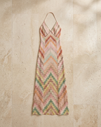 Women's multicoloured striped knit maxi dress with V-neckline and spaghetti straps