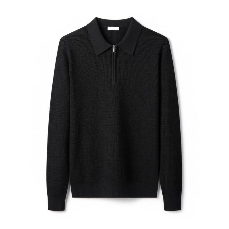 Men's knitted polo sweater with long sleeves and quarter zip