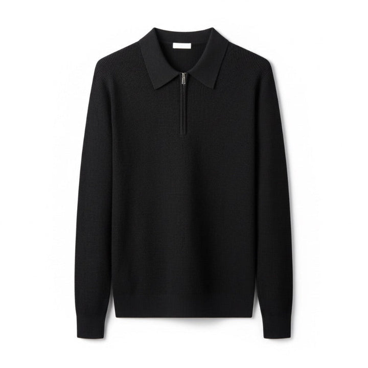 Men's knitted polo sweater with long sleeves and quarter zip
