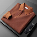 Men's knitted polo sweater with long sleeves and quarter zip