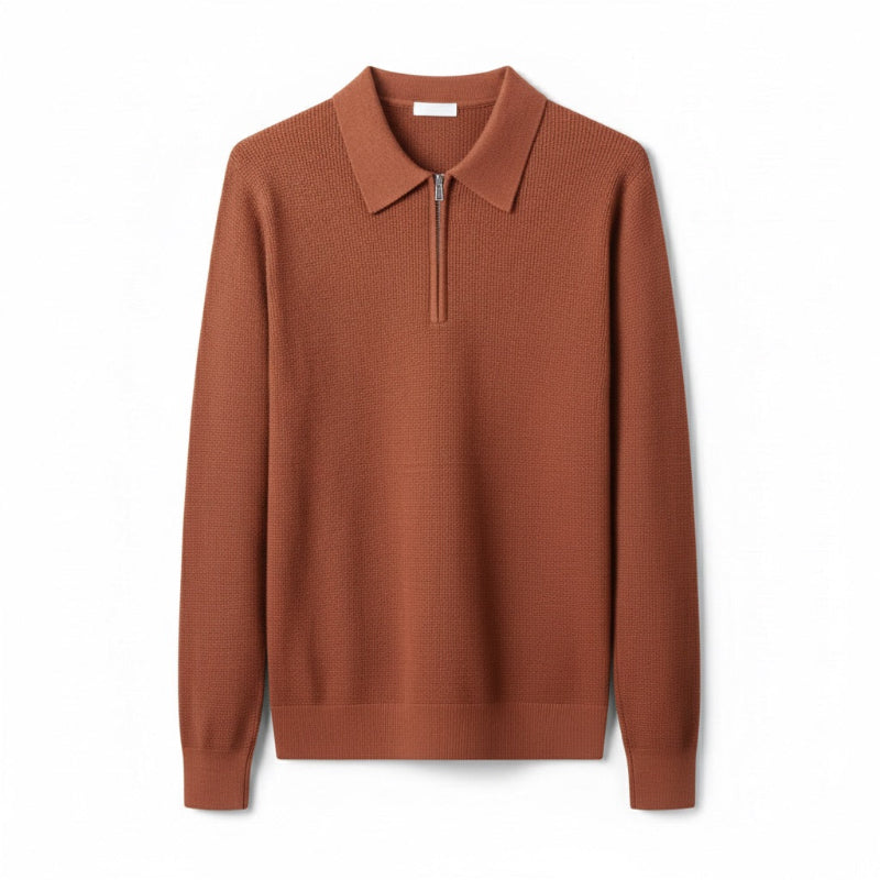 Men's knitted polo sweater with long sleeves and quarter zip