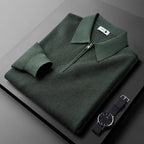 Men's knitted polo sweater with long sleeves and quarter zip