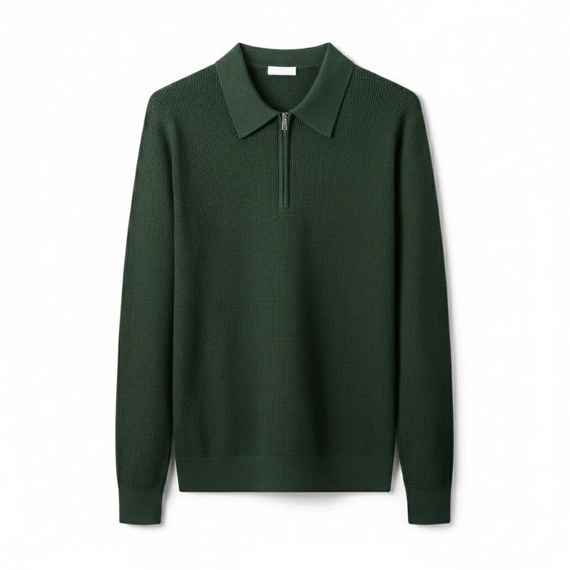 Men's knitted polo sweater with long sleeves and quarter zip