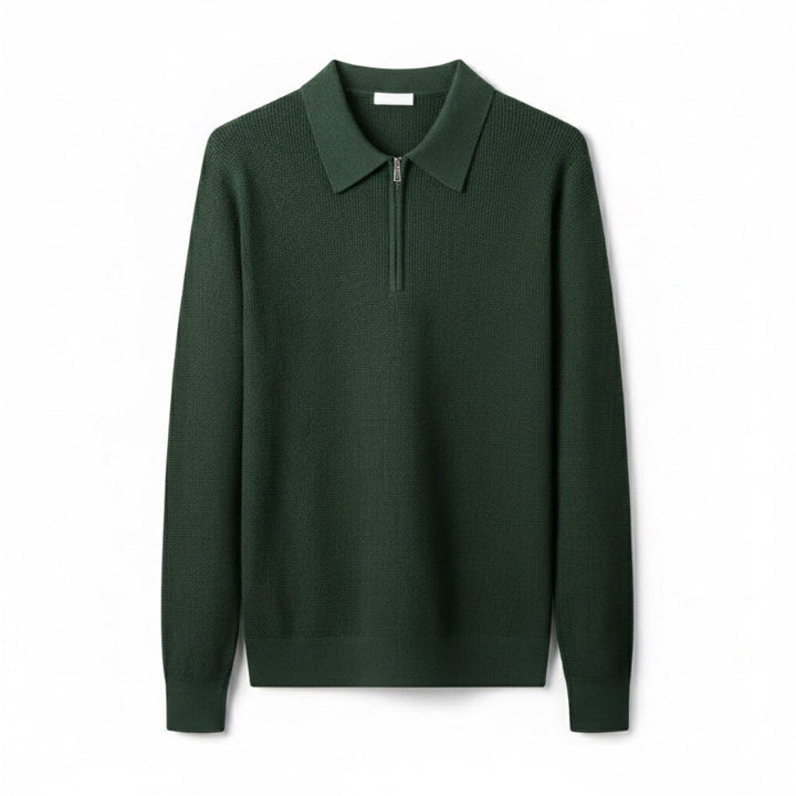 Men's knitted polo sweater with long sleeves and quarter zip
