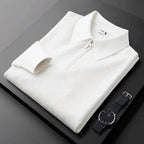 Men's knitted polo sweater with long sleeves and quarter zip