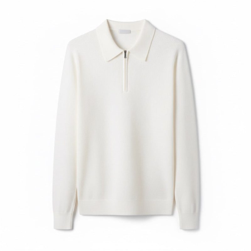 Men's knitted polo sweater with long sleeves and quarter zip