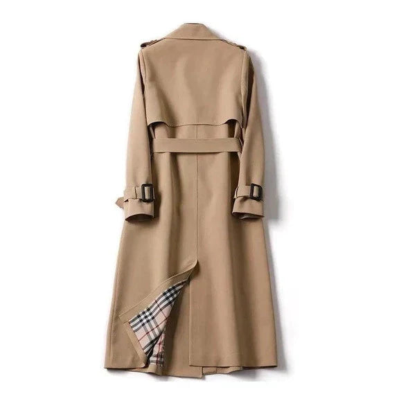 Women's long double breasted belted trench coat